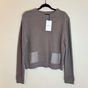 Saint + Sofia Knit Sweater Alpaca Baby Recycled Wool M Faux Leather Greige